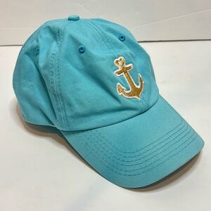 NWT Jadelynn Brooke Turquoise Gold Embroidered Anchor Cotton Baseball Hat